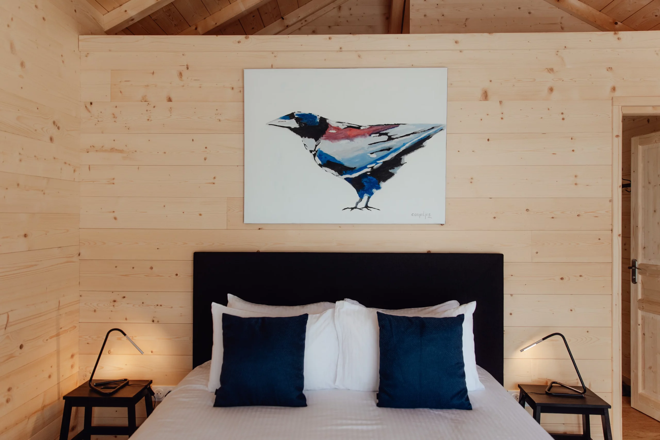 Lit 160 cm dans la chambre du chalet Le Cocon